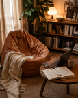 Pouf de salon effet cuir cognac