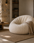 Pouf de salon bouclé écru — Confort personnalisé