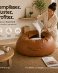 Pouf de salon effet cuir cognac