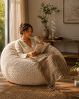 Pouf de salon bouclé écru — Confort personnalisé