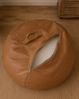 Pouf de salon effet cuir cognac