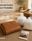 Pouf de salon effet cuir cognac
