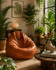 Pouf de salon effet cuir cognac