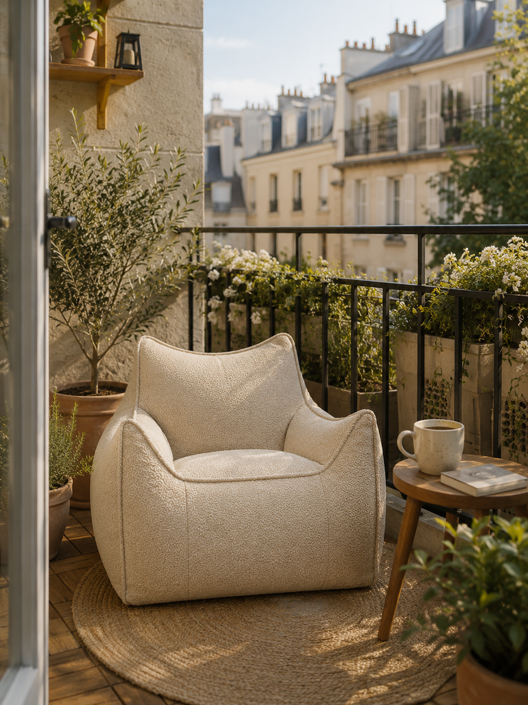 Pouf beige structuré