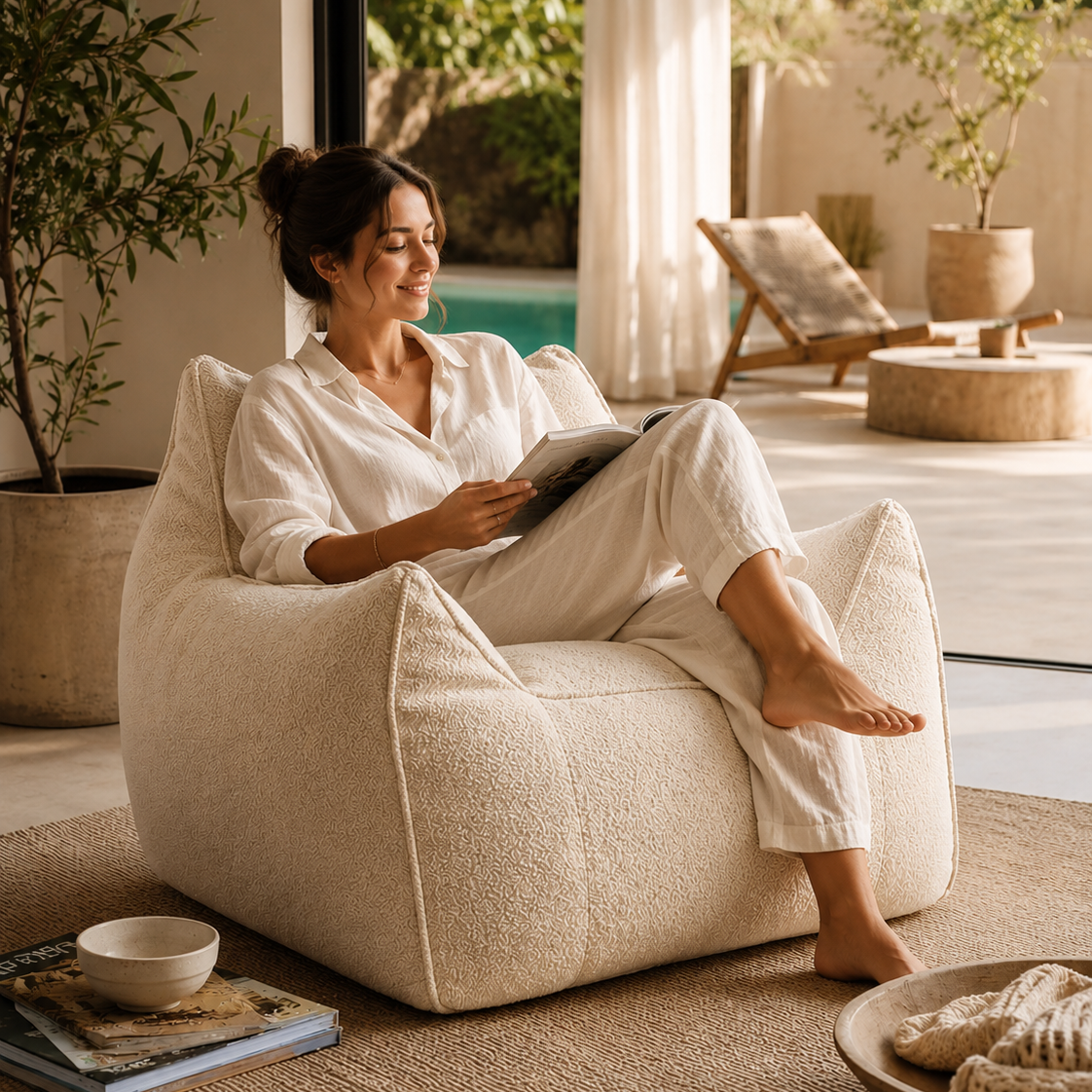 Pouf beige structuré