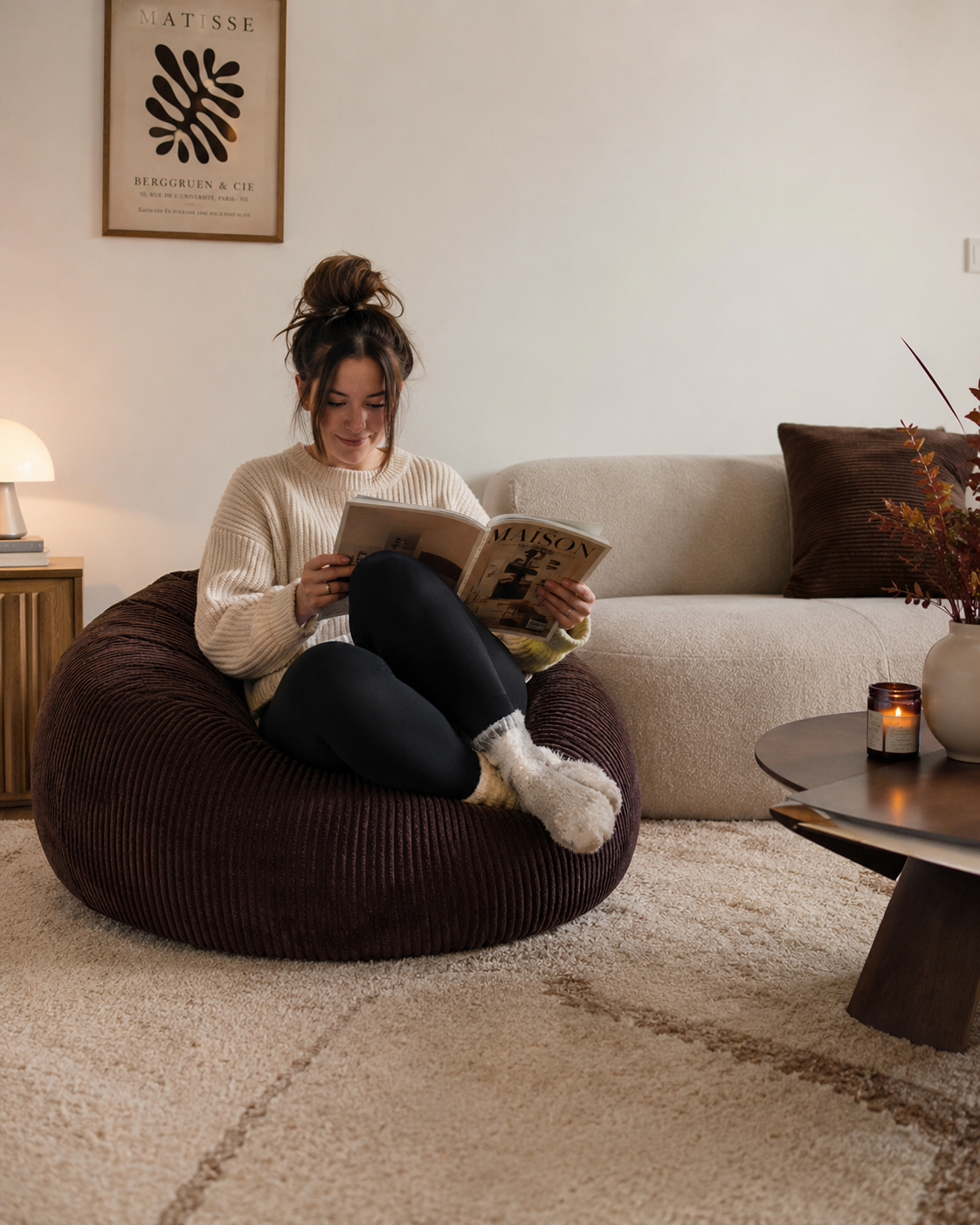 Pouf côtelé moka