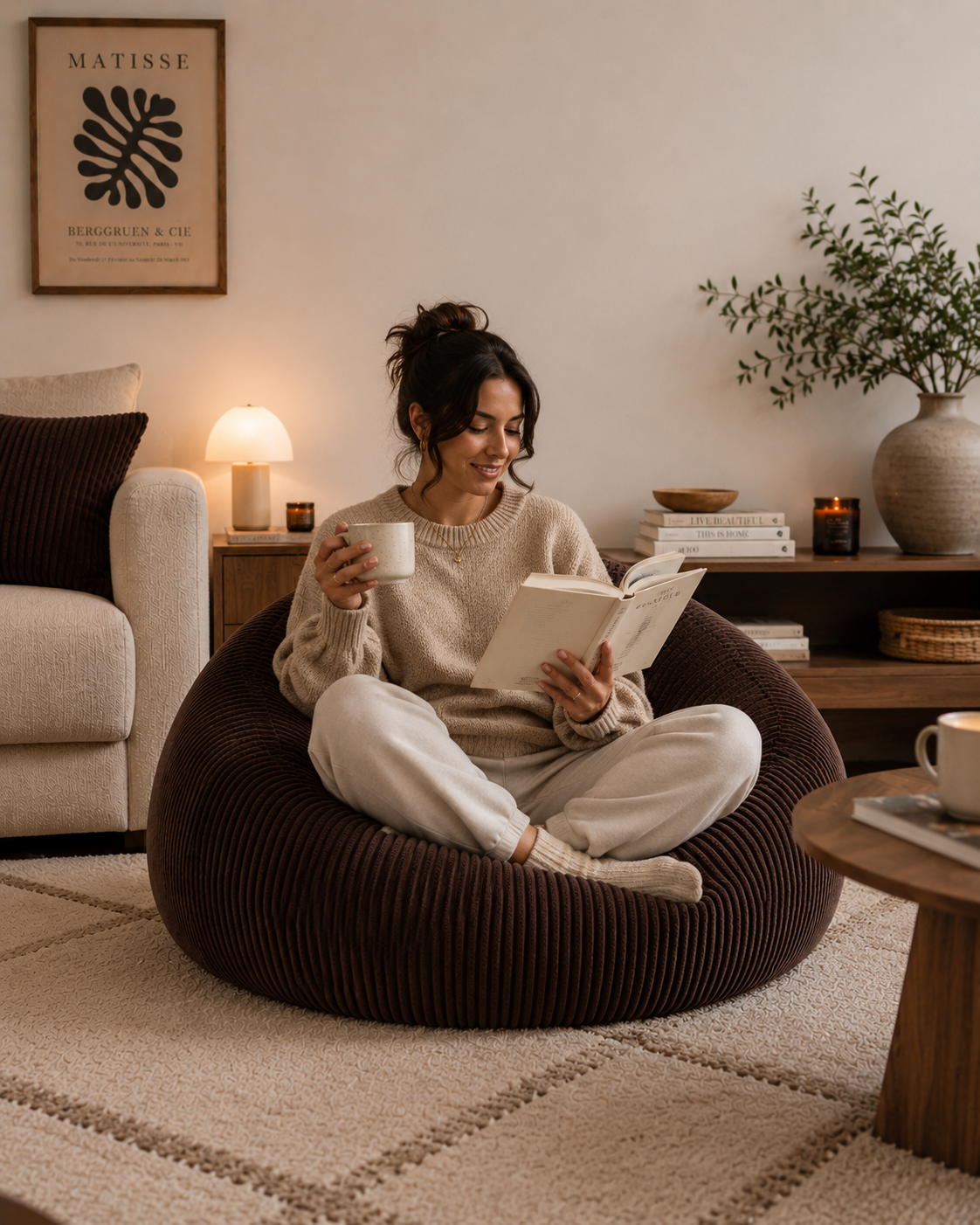Pouf côtelé moka
