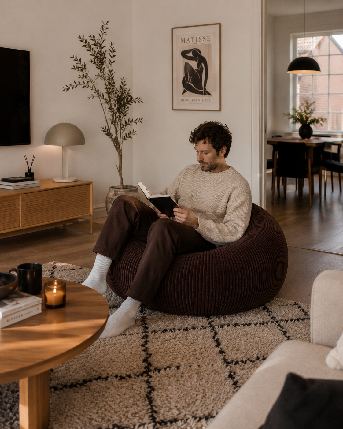 Pouf côtelé moka